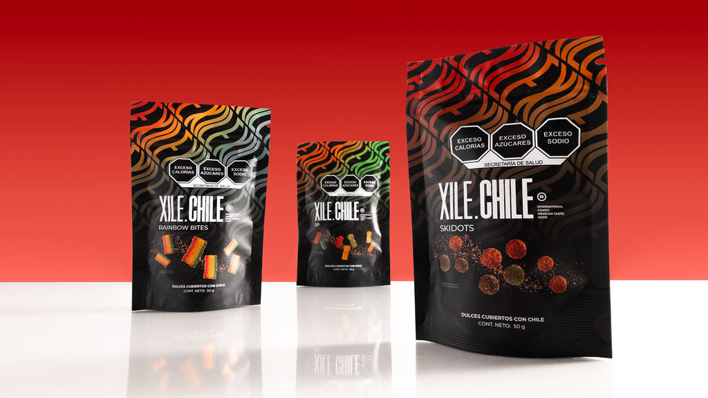 Las tres bolsas de Xile Snack Sampler 50g, vista de tamaño real